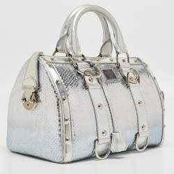 Versace Silver Snakeskin Snap Out Of It Satchel
