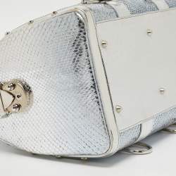 Versace Silver Snakeskin Snap Out Of It Satchel