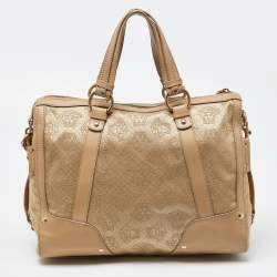 Pre Owned Versace Beige Signature Canvas and Leather Satchel