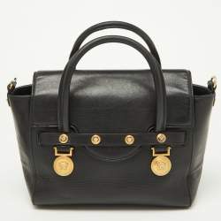 Pre Owned Versace Black Leather Medusa Medallion Tote