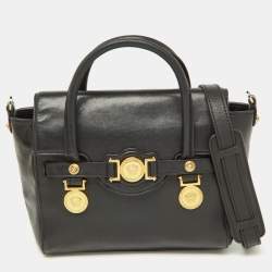 Pre Owned Versace Black Leather Medusa Medallion Tote