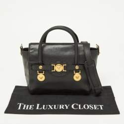 Pre Owned Versace Black Leather Medusa Medallion Tote