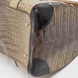 Versace Black/Beige Croc Embossed and Patent Leather Studded Madonna Satchel