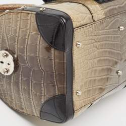 Versace Black/Beige Croc Embossed and Patent Leather Studded Madonna Satchel