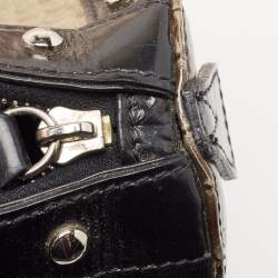 Versace Black/Beige Croc Embossed and Patent Leather Studded Madonna Satchel