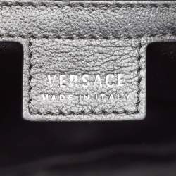 Versace Black/Beige Croc Embossed and Patent Leather Studded Madonna Satchel