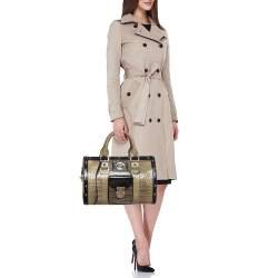 Versace Black/Beige Croc Embossed and Patent Leather Studded Madonna Satchel