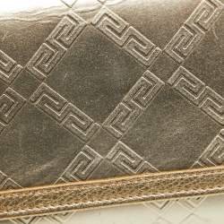 Versace Gold Embossed Leather Flap Wallet on Strap