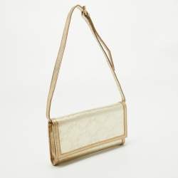 Versace Gold Embossed Leather Flap Wallet on Strap