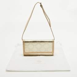 Versace Gold Embossed Leather Flap Wallet on Strap
