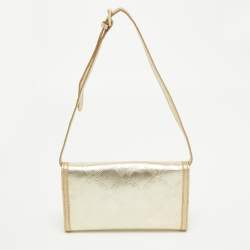 Versace Gold Embossed Leather Flap Wallet on Strap