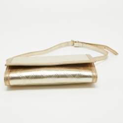 Versace Gold Embossed Leather Flap Wallet on Strap