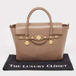 Pre Owned Versace Beige Leather Large Medusa Medallion Tote