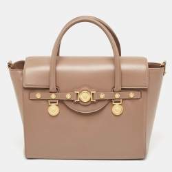 Pre Owned Versace Beige Leather Large Medusa Medallion Tote