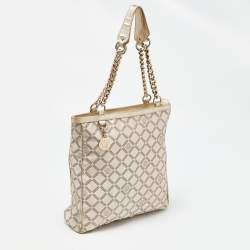 Pre Owned Versace Gold Monogram Fabric and Leather Medusa Chain Tote