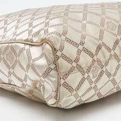 Pre Owned Versace Gold Monogram Fabric and Leather Medusa Chain Tote