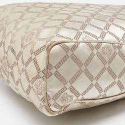 Pre Owned Versace Gold Monogram Fabric and Leather Medusa Chain Tote
