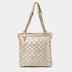 Pre Owned Versace Gold Monogram Fabric and Leather Medusa Chain Tote