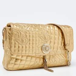 Pre Owned Versace Gold Barocco Leather Vanitas Medea Shoulder Bag
