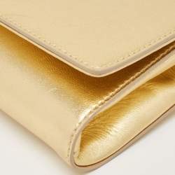 Pre Owned Versace Gold Leather Medusa Icon Crystals Chain Clutch