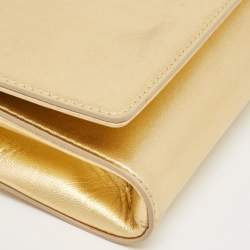 Pre Owned Versace Gold Leather Medusa Icon Crystals Chain Clutch