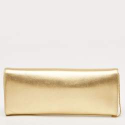 Pre Owned Versace Gold Leather Medusa Icon Crystals Chain Clutch