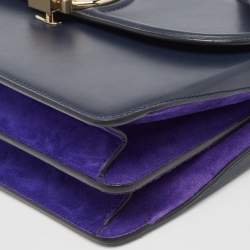 Versace Navy Blue Leather and Suede DV One Top Handle Bag