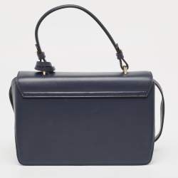 Versace Navy Blue Leather and Suede DV One Top Handle Bag