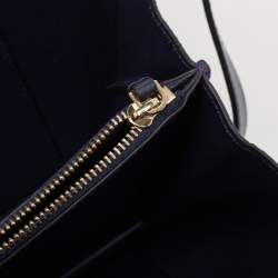Versace Navy Blue Leather and Suede DV One Top Handle Bag