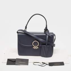 Versace Navy Blue Leather and Suede DV One Top Handle Bag