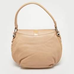 Versace Beige Patent and Leather Patch Hobo