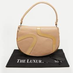 Versace Beige Patent and Leather Patch Hobo
