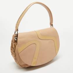 Versace Beige Patent and Leather Patch Hobo