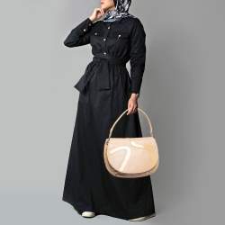 Versace Beige Patent and Leather Patch Hobo