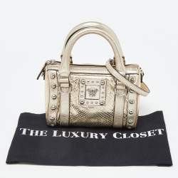 Pre Owned Versace Gold Snakeskin Leather Snap Out Of It Crossbody Bag