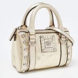 Pre Owned Versace Gold Snakeskin Leather Snap Out Of It Crossbody Bag