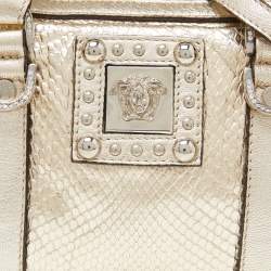 Pre Owned Versace Gold Snakeskin Leather Snap Out Of It Crossbody Bag