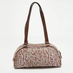 Versace Brown/Multicolor Printed Fabric and Leather Satchel