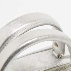 Pre Owned Versace Silver Monogram Embossed Leather Multi Pocket Medusa Satchel