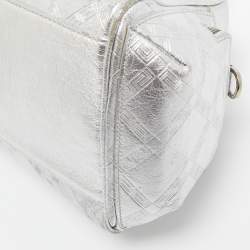 Pre Owned Versace Silver Monogram Embossed Leather Multi Pocket Medusa Satchel