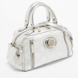 Pre Owned Versace Silver Monogram Embossed Leather Multi Pocket Medusa Satchel