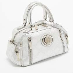 Versace Silver Monogram Embossed Leather Multi Pocket Medusa Satchel