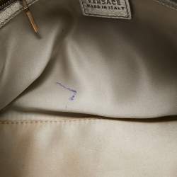 Pre Owned Versace Silver Monogram Embossed Leather Multi Pocket Medusa Satchel