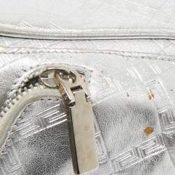 Pre Owned Versace Silver Monogram Embossed Leather Multi Pocket Medusa Satchel