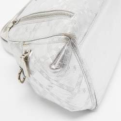 Pre Owned Versace Silver Monogram Embossed Leather Multi Pocket Medusa Satchel