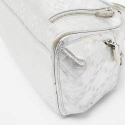 Versace Silver Monogram Embossed Leather Multi Pocket Medusa Satchel