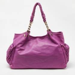 Versace Pink Pleated Leather Chain Satchel