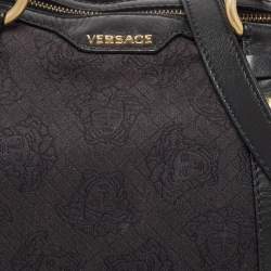 Versace Black Medusa Print Canvas and Leather Satchel
