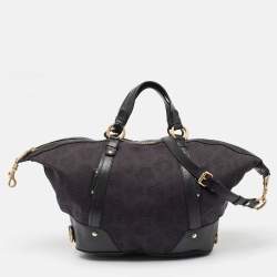 Versace Black Medusa Print Canvas and Leather Satchel