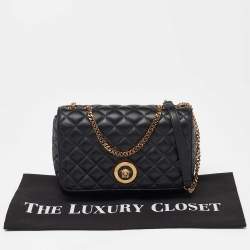 Versace Black Quilted Leather Medusa Chain Shoulder Bag
